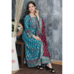 AC202 Cerulean Blue Kurti Maroon Dupatta v3