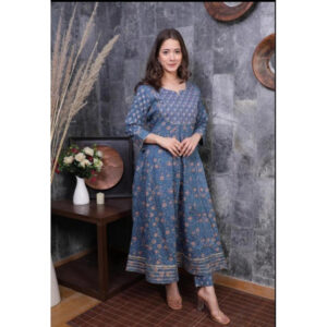 AC203 Blue Anarkali Kurti And Pant v3